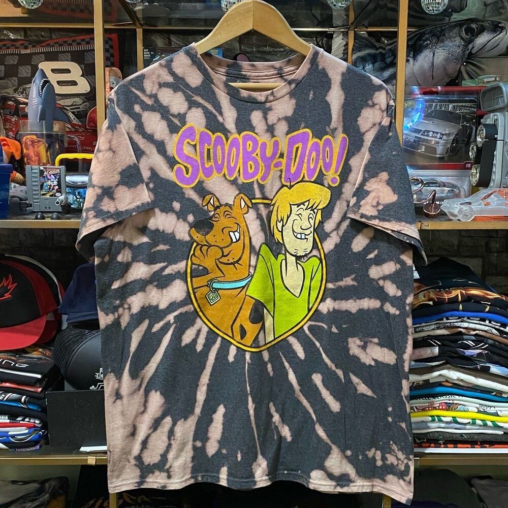 Custom Scooby-Doo Shaggy Bleach Tie Dye T-Shirt Mens Large Hanna-Barbera Black